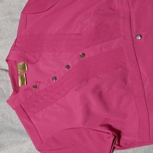 Fitted button front top, size PL, color is fuschia